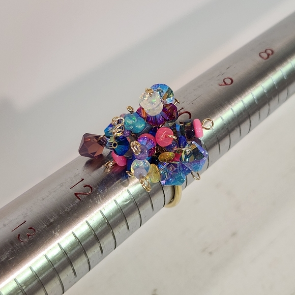 ◇ Genuine Artisan 14KGF With Ethiopian Opals & Swarovski Crystals Cluster Ring - Picture 12 of 15